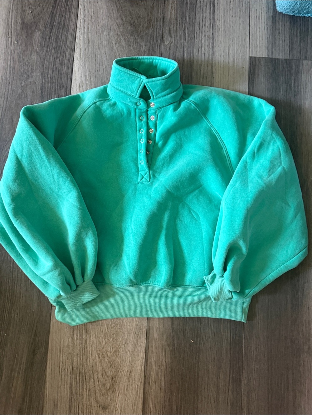 Altar'd State Turquoise Quarter-Snap Funnel Neck Sweatshirt